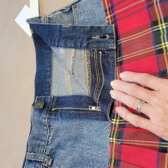Design Lab Lord & Taylor Size M Half Denim Half Tartan Pleated Mini Skirt, NEW - Picture 7 of 9
